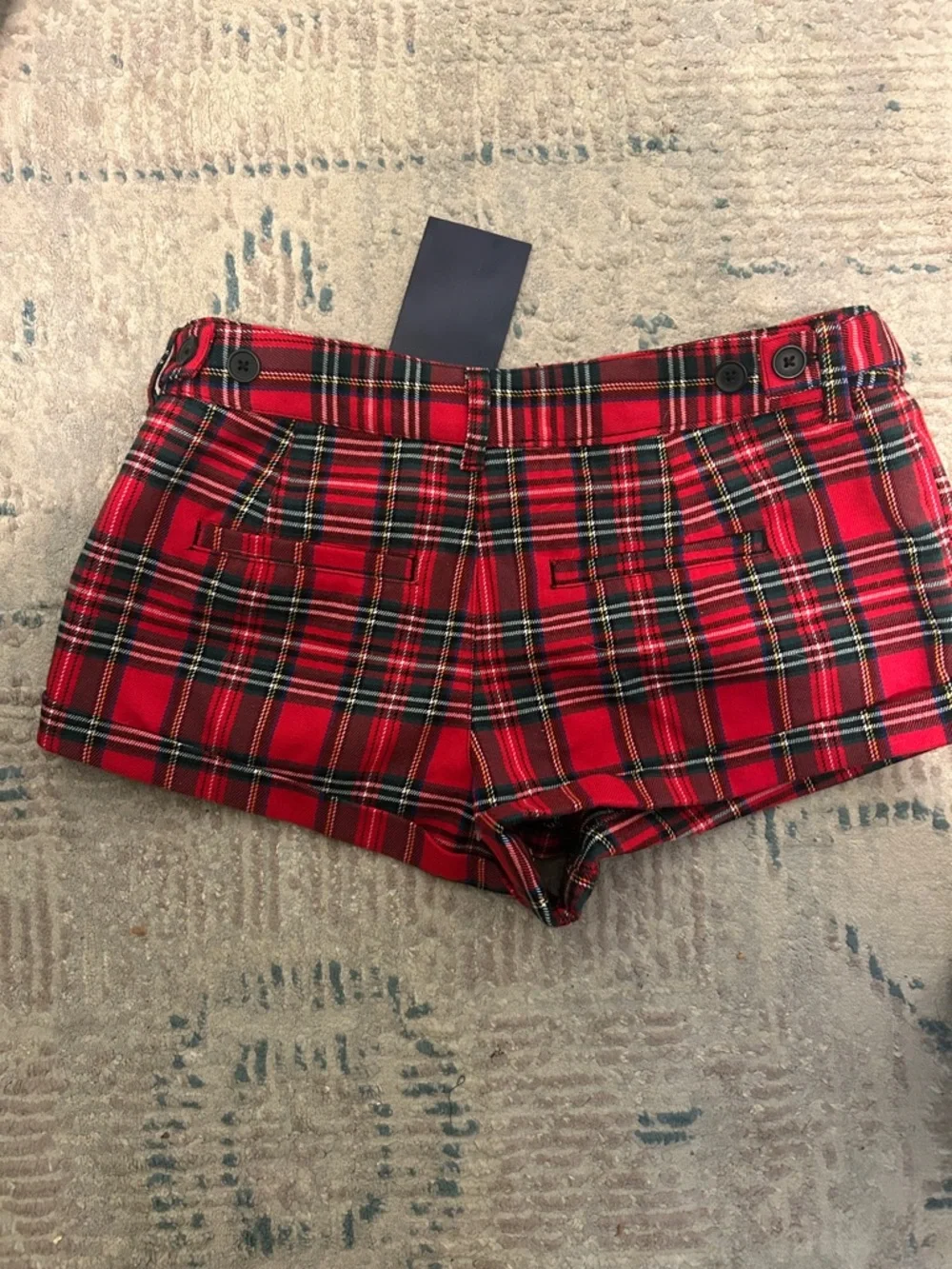 Brandy Melville Red Black Plaid High-Waist Shorts - Picture 3 of 4